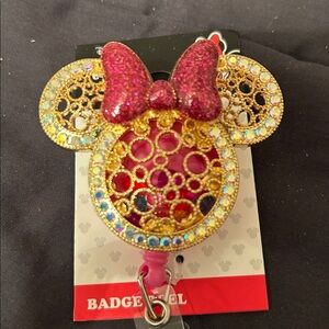 Disney Minnie Mouse Badge Reel with Pink and Gold Accents